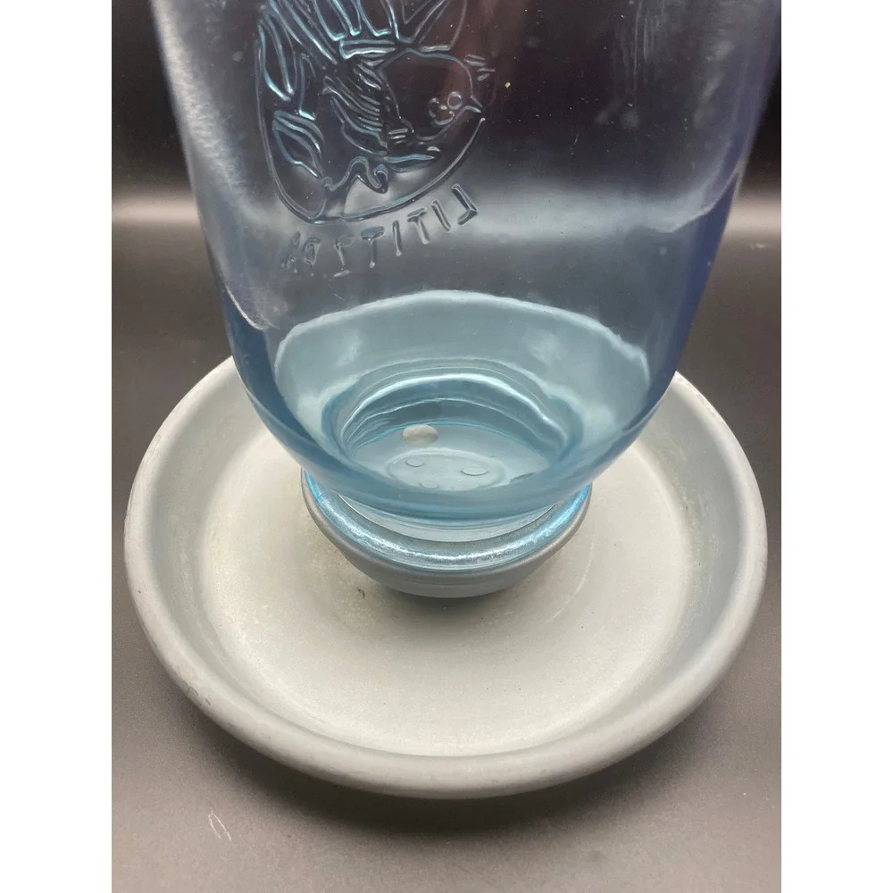 Perky-Pet Blue Glass Bird Waterer Hanging Feeder Galvanized Metal Base Lititz PA